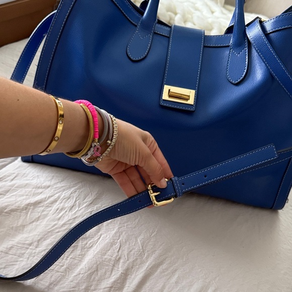 Italian Blue Leather Tote Bag - Picture 4 of 9